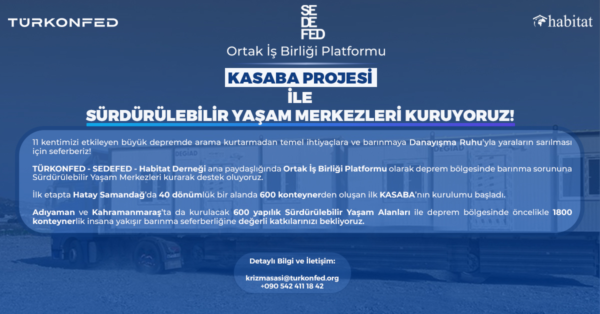 TÜRKONFED, SEDEFED ve Habitat Üç Kentte Sürdürülebilir Yaşam Merkezleri Kuruyor